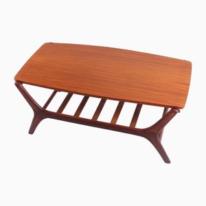 Mesa de centro blanca de teca con tablero reversible de Louis Van Teeffelen para Webe, años 50