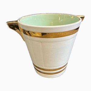 Seau à Champagne Art Déco en Céramique Blanche et Dorée par Sarreguemines, France, 1930s