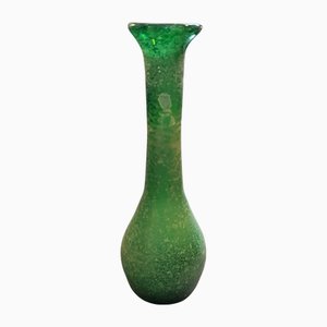 Vase Moderniste en Verre de Murano Scavo Vert attribué à Cenedese, 1970s
