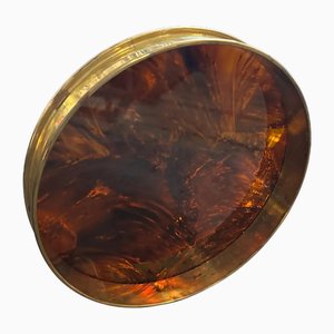 Mid-Century Modern Brass and Faux Tortoiseshell Acrylic Glass Tray attributed to Guzzini, 1970s