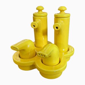 Space Age Italian Yellow Ceramic Cruet by Enzo Bioli for Il Picchio, 1970s