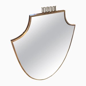 Mid-Century Modern Brass Shield Shaped Wall Mirror, 1950s