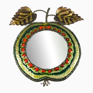 Enamelled Copper Apple Mirror by Studio Cellini Pesaro, 1960s