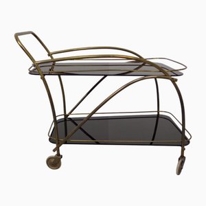 Mid-Century French Brass & Glass Serving Bar Cart, 1960s