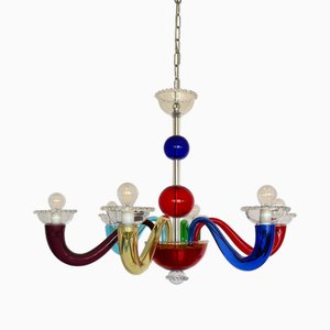 Six-Light Chandelier in Multicoloured Polychrome Murano Glass by Master Walter Furlan, 1991