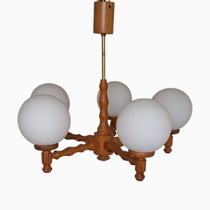 Vintage Chandelier with Pinewood Frame, 1980s