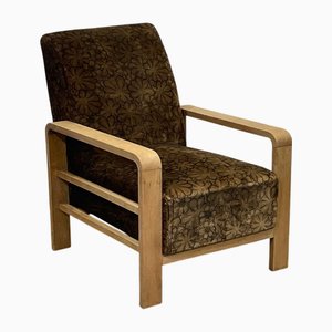 Vintage Art Deco Oak Armchair, 1930s