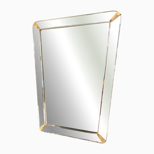 Specchio con cornice in vetro e supporti in ottone, Italia, anni '40