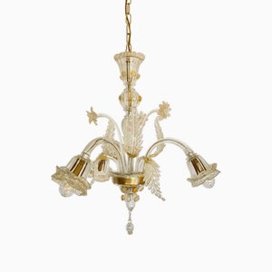 Kronleuchter mit 3 Leuchten aus Muranoglas Crystal Gold von Master Walter Furlan, 1983