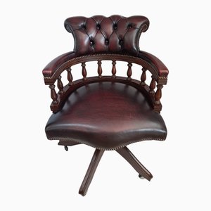 Antique Style Captain's Chair in Burgundy Leather, 1980s