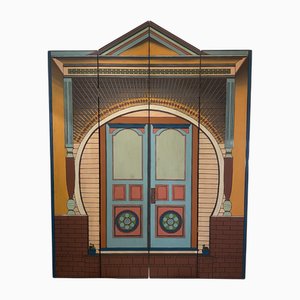 Hand-Painted Indian Portico Style Screen, 1980s