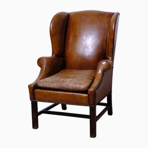 Victorian English Bergere Leather Armchair