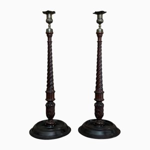 Tall Antique Mahogany Candlesticks, 1830, Set of 2