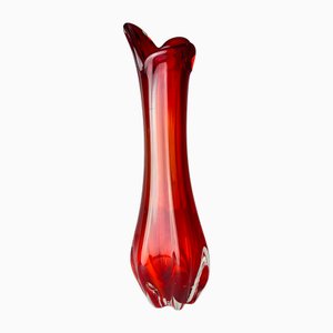 Mid-Century Red Glass Vase, Italy, 1970s
