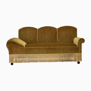 2 Seater Daybed in Light Green Furniture Velour and Ash Wood Legs, 1950s