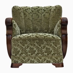 Dänischer Sessel aus grünem Möbelvelours & Eichenholz, 1960er
