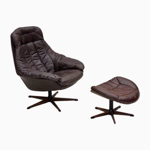 Sedia girevole con poggiapiedi Silhouett di HWKlein per Bramin, Danimarca, anni '70