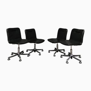 Mid-Century Modern Black Leather and Chrome Dinning Chairs from Stag, 1970, Set of 4