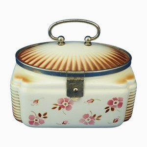 20. Jh. Dekobox aus Keramik und Metall, zugeschrieben der Spritzdekor Factory, Deutschland, 1920er