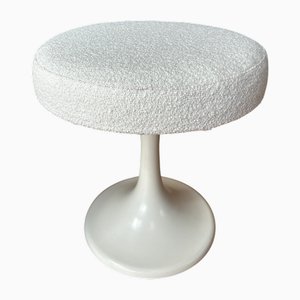 Vintage Swedish Tamburin Stool in Ivory Bouclé by Borje Johanson, 1970s
