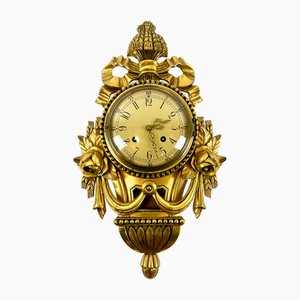 Rococo Swedish Gild Carved Wood Wall Clock from Westerstrand, 1960s