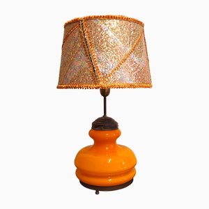 Vintage Tischlampe mit beleuchtetem orangefarbenem Glasfuß, 1970er