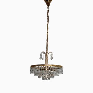 Brass Lead Crystal Chandelier with 4 Lights from Sölken Leuchten, 1970s