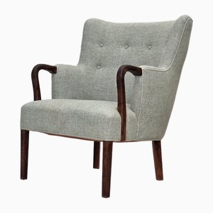 Danish Armchair in Light Grey Furniture Wool and Teak Wood, 1960s
