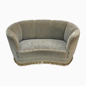 Danish 2-Seater Curved Sofa in Furniture Velour and Beech Wood, 1960s