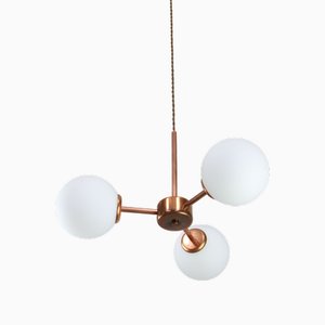 Italienischer Mid-Century Kronleuchter aus Kupfer & Opalglas, 1960er