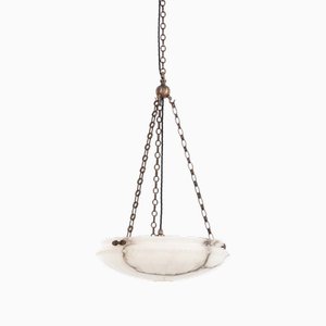 Lampada da soffitto grande antica in alabastro intagliato, anni '20