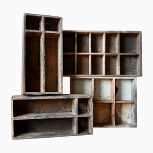 Grandes Boîtes d'Atelier Industrielles en Bois, Set de 4