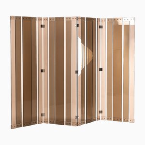 Französischer Vintage Paravent mit 4 Panels aus Rauchglas, Philippe Jean zugeschrieben, 1970er