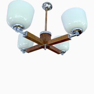 Lampe à Suspension Art Déco en Bois et Verre, 1930s
