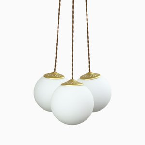 Italienische Mid-Century Lampengruppe aus Messing & Opalglas