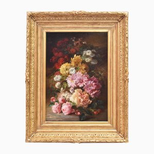 Antoine Jules Pelletier, Stillleben mit Gänseblümchen und Rosen, 1880, Öl auf Leinwand, Gerahmt