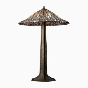 Art Nouveau Lamp in Bronze and Stained Glass in the style of Tiffany, 1960s