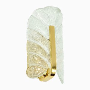 Scandinavian Wall Light in Glass and Brass Leaf by Carl Fagerlund for Orrefors, 1960s