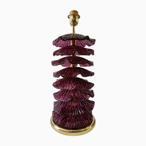 Lampe de Bureau Ronde Mid-Century en Verre de Murano et Laiton Violet