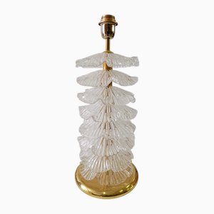 Lampe de Bureau Ronde Mid-Century en Verre de Murano et Laiton Transparent