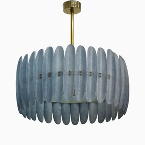 Mid-Century Murano Art Glass and Brass Chandelier and Pendant