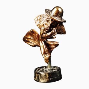 Clown with a Hat in Bronze by Yves Lohé, 1990s
