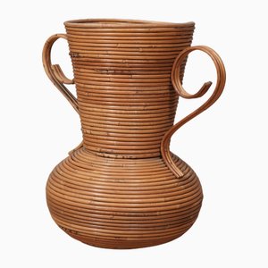 Vaso ad anfora color miele in vimini di Vivai Del Sud, Italia, 1960