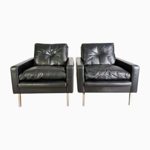 Mid-Century Armchairs in Black Leather with Armrests, 1960s, Set of 2