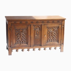 Antike gotische Anrichte aus Holz mit Türen und Schloss, 19. Jh.