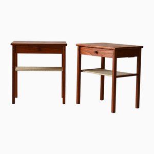 Tables de Chevet Scandinaves en Teck Foncé, 1950s, Set de 2