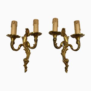 Lámparas de pared francesas rococó antiguas de bronce. Juego de 2