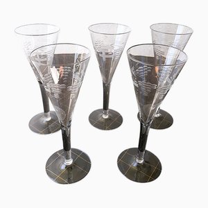 Handgeschliffene Vintage Sektgläser, 1950er, 5 . Set