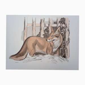 Paul Jouve, The Fox Near the Barrier, Wood Engraving