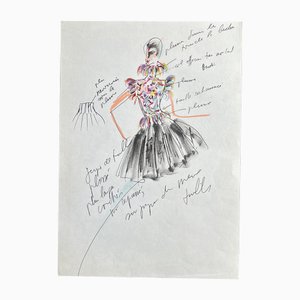 Karl Lagerfeld, Dessin Original Haute Couture, Technique Mixte sur Papier